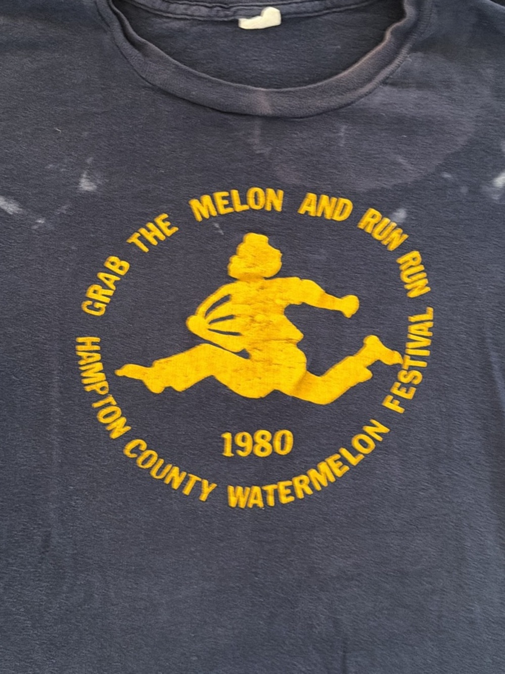 Vintage 1980 Watermelon Festival Graphic Tee - Navy & Yellow Hampton County SC